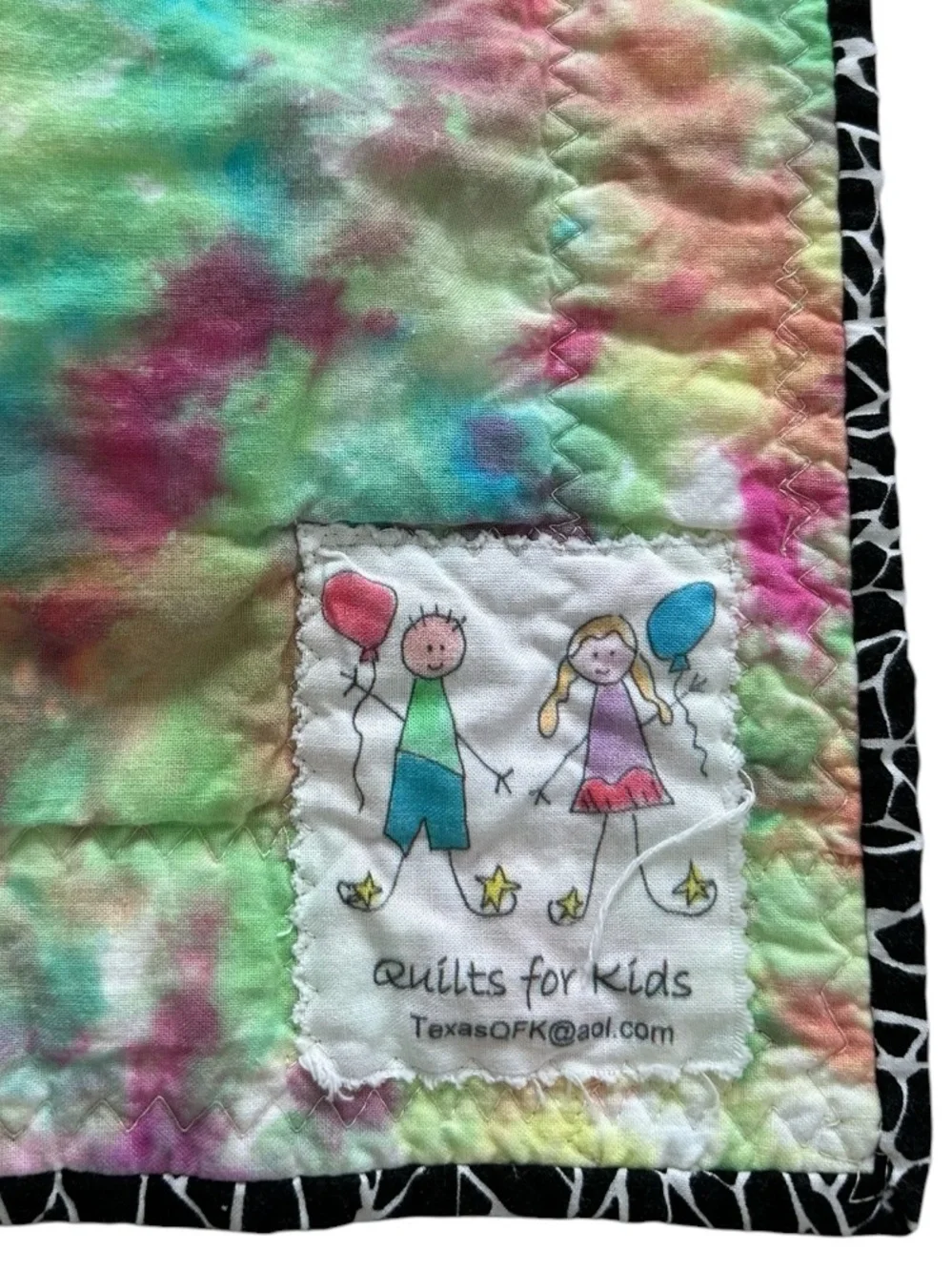 Handmade Colorful Patchwork Quilt with Watercolor Squares and Tie Dye Backside